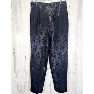 Josephine Chaus Black Textured Trousers Dress Pants Sz 10 Satin-like Floral NYE